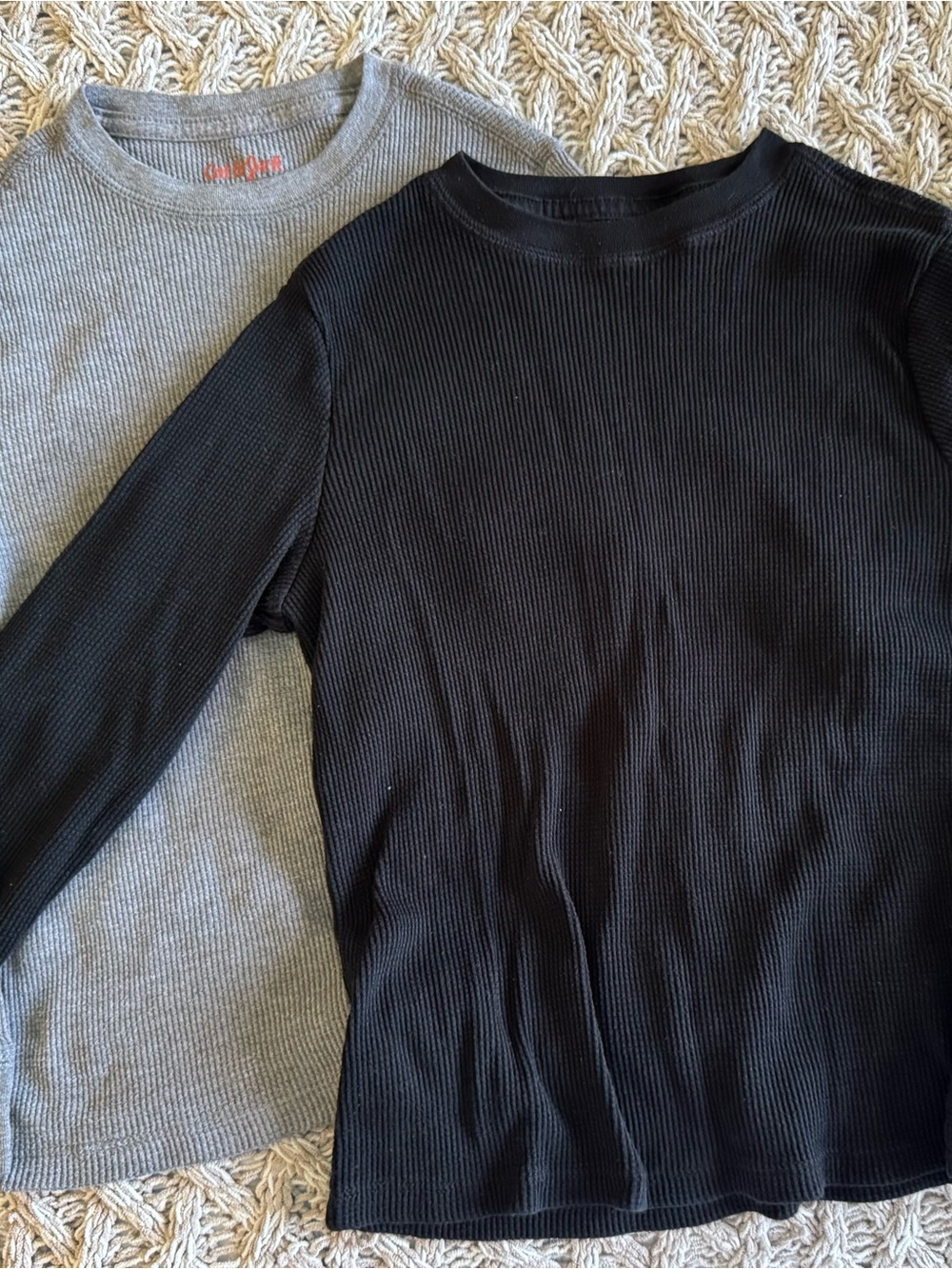 Cat & Jack Long-Sleeve Ribbed Tees in Black and Gray